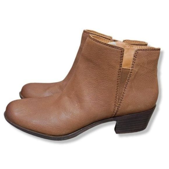 NEW Lucky Brand Leather Bessie Block Heel Side Zip Ankle Boot Cedar Brown Women - Picture 2 of 7